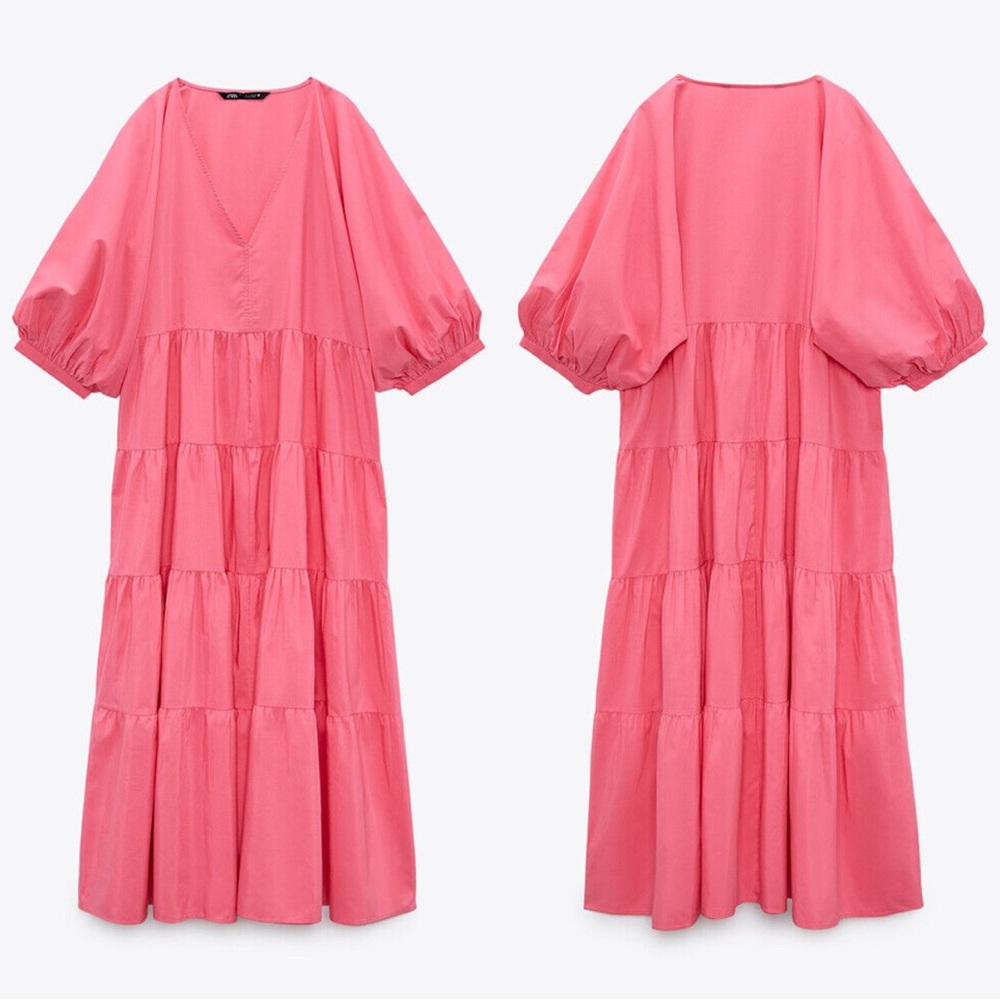 Zara Pink puffy sleeves Maxi Dress